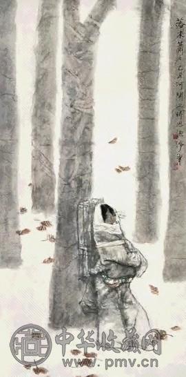 周思聪 乙丑(1985年)作 落木萧萧 立轴 设色纸本