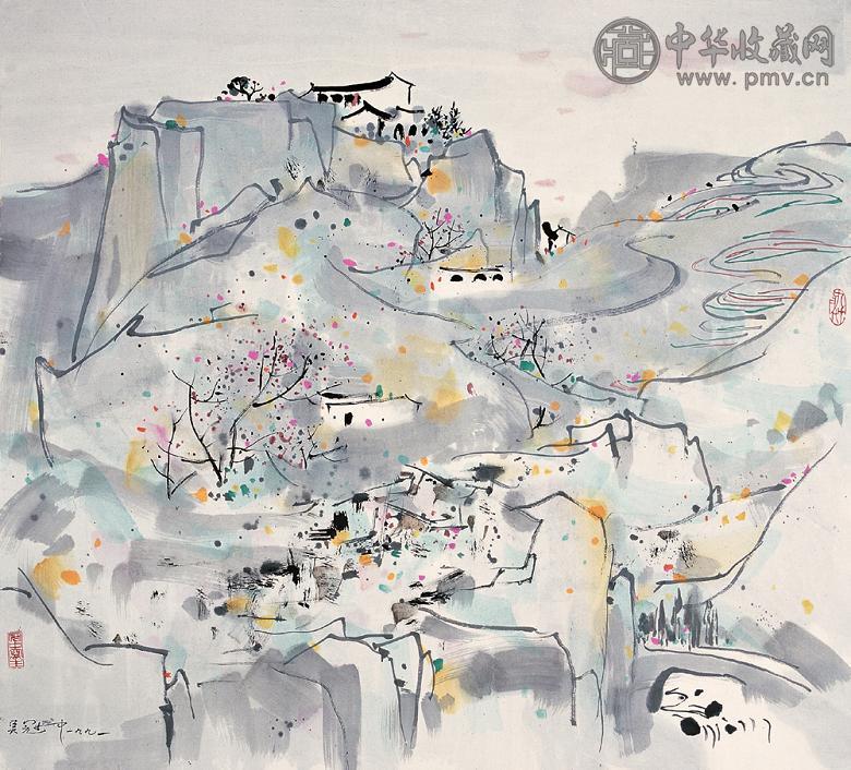 吴冠中 1991年作 高原春色 镜心 设色纸本