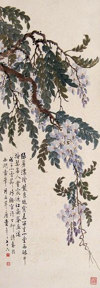 童大年 丁卯(1927年)作 紫藤 立轴 设色纸本