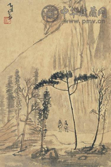 李可染 疏林清话 立轴 设色纸本