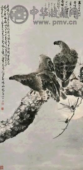 高奇峰 月夜松鹰 镜心 设色纸本