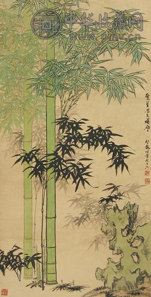 李智超 竹石图 立轴 设色纸本