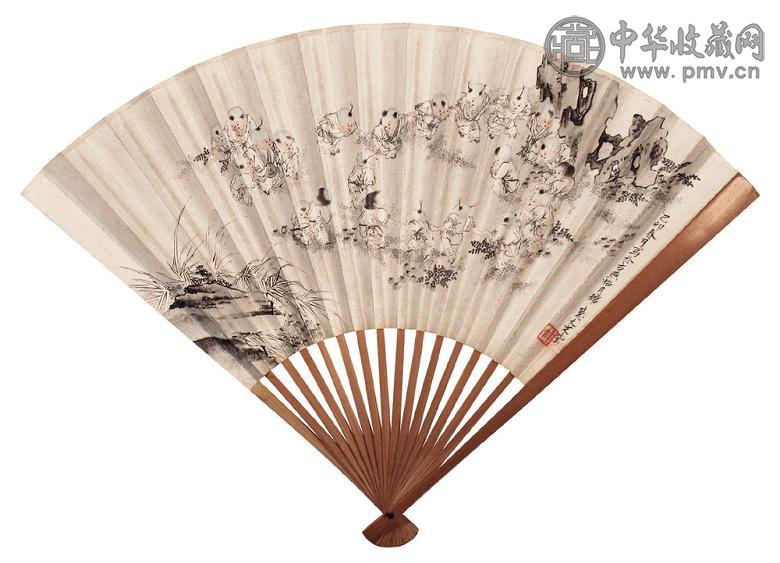 宋莹 己卯(1939年)作 婴戏图 成扇 设色纸本