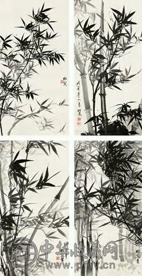 溥佺 凤尾轻摇图(1套4件) 立轴 水墨纸本