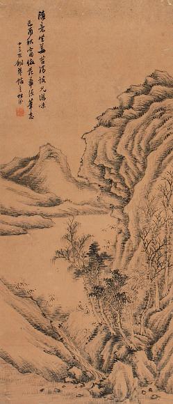 汤贻汾 已酉(1849年)作 山水 立轴 水墨纸本