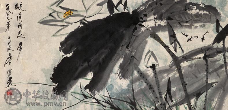 唐云 1977年作 荷塘清韵 立轴 设色纸本