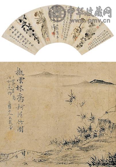 谢兰生 黎简 吕翔 等 壬子(1792年)作 花鸟山水(2帧) 镜心 设色纸本