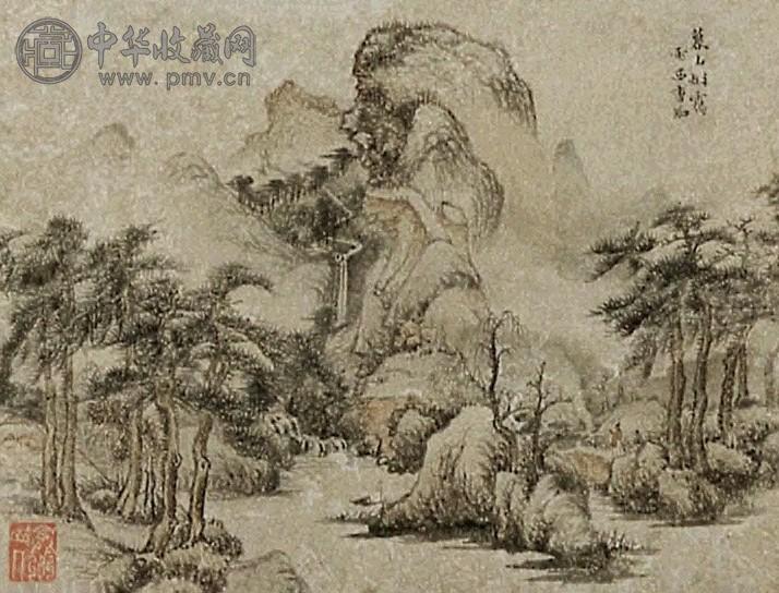 曹知白 山水 镜片 设色纸本