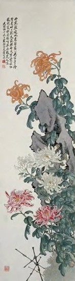 黄山寿 1906年作 菊寿图 轴 设色纸本