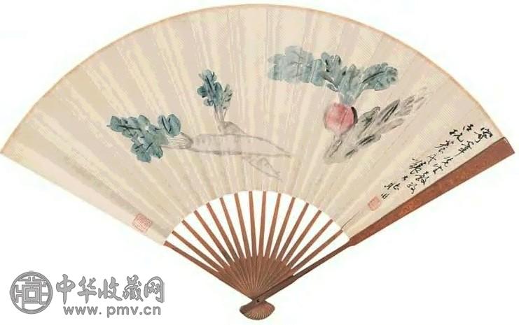 张大壮 蔬果图 扇面 设色纸本