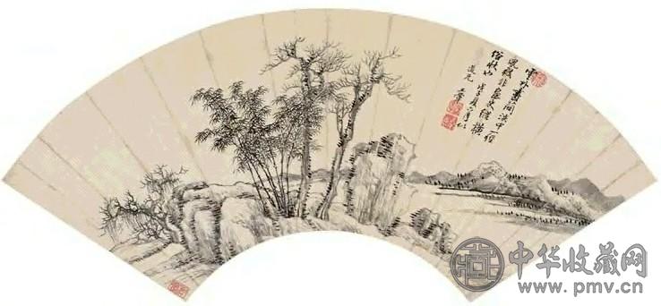 王翚 1708年作 仿倪山水 扇面 水墨纸本