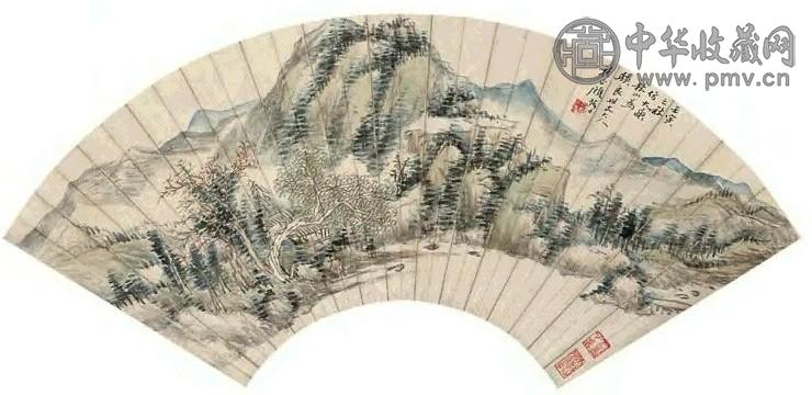 顾麟士 1902年作 秋山图 扇面 设色纸本
