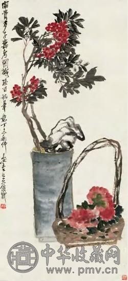 吴昌硕 富贵多子图 立轴 设色纸本