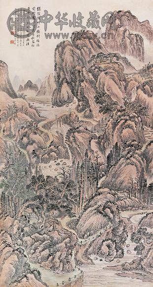 沈塘 1859年作 绿阴堤畔 立轴 设色纸本