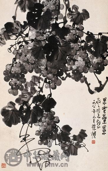 苏葆桢 1980年作 葡萄 立轴 设色纸本