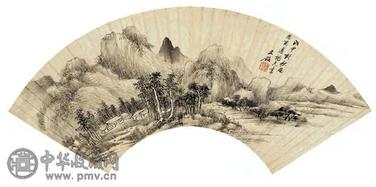 王鉴 1668年作 山居雨景图 扇面 纸本水墨