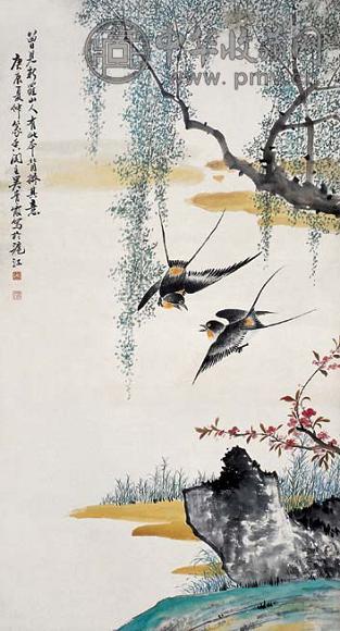 吴青霞 柳燕 立轴 设色纸本