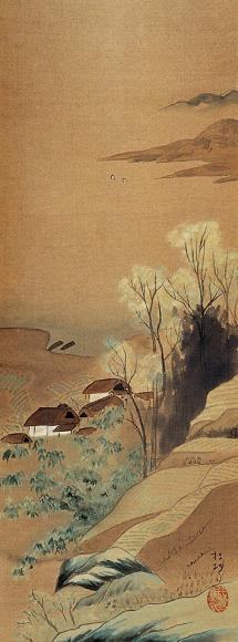 技巧 山水 立轴 设色绢本