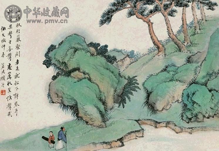 顾沄 携琴访友 镜心 设色纸本