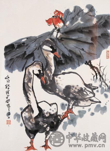 徐昌酩 鹅趣图 镜心 设色纸本