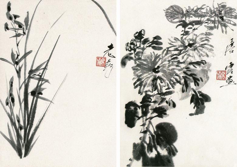 唐云 兰菊 立轴 水墨纸本