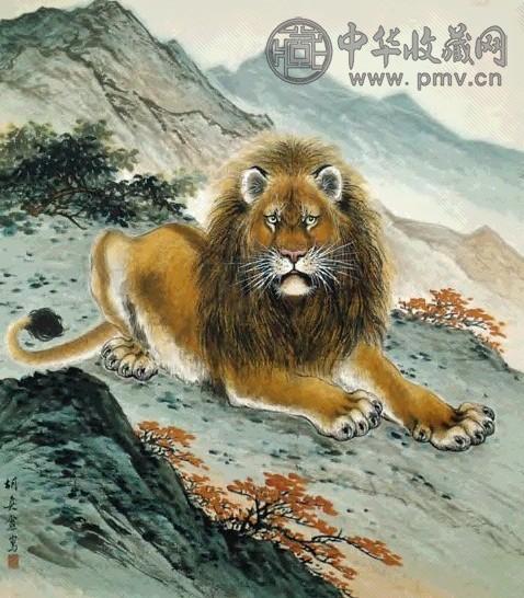 近现代 胡爽庵 雄狮 轴