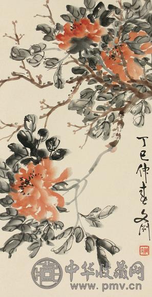 凌文渊 丁巳(1917年)作 花卉 立轴 设色纸本