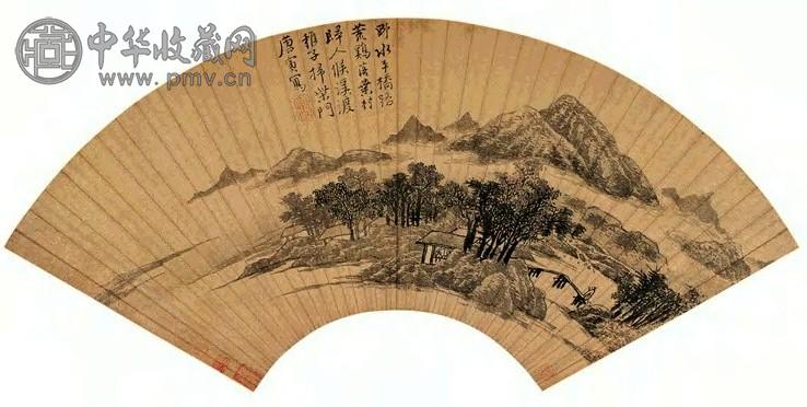 唐寅 溪桥暮归图 扇页 水墨金笺