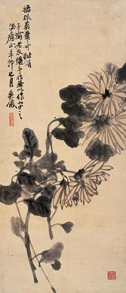 吴昌硕 1891年作 菊花图 立轴 水墨纸本