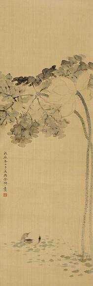 金章 戊辰(1928年)作 荷塘 立轴 设色绢本