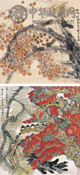 苏家芳 己巳(1989年)作 花鸟(2帧) 镜心 设色纸本