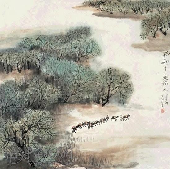 何海霞 杨柳青青 立轴 设色纸本