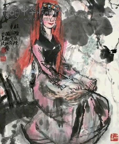 石齐 1978年作 新疆少女 立轴 设色纸本