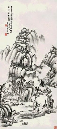 吴待秋 丁卯(1927年)作 山水 立轴 水墨纸本