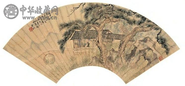 金城 松屋读书 扇面 设色绢本