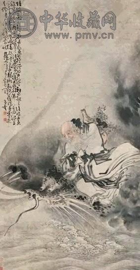 黄慎 1745年作 驭龙图 立轴 设色纸本