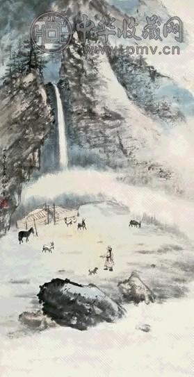 赵望云 1949年作 祁连人家 立轴 设色纸本