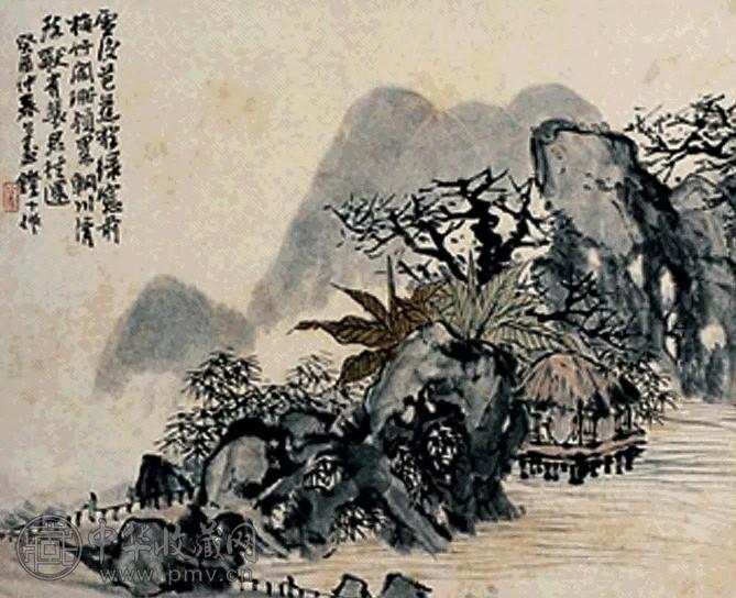 胡公寿 芭蕉书屋 立轴 设色纸本