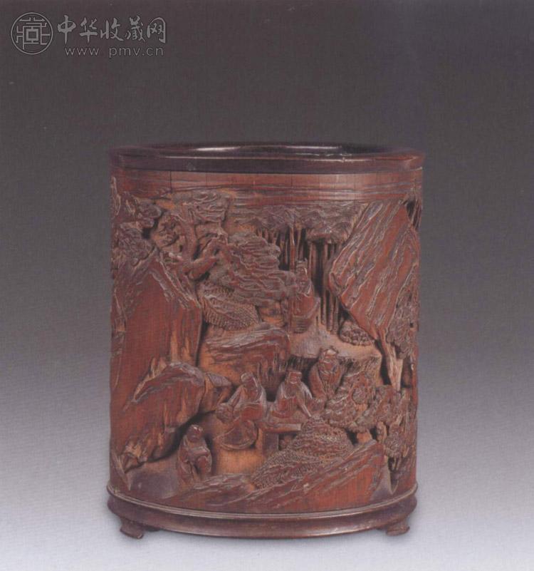 清康熙 浮雕竹林七贤图竹笔筒