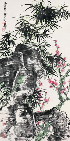 谢稚柳 秀石点翠图 立轴 设色纸本