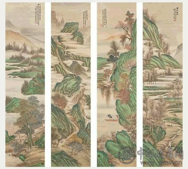 彭旸 辛未(1931年)作 拟各家山水 屏条(4) 设色绢本