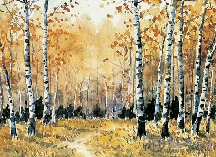 田宇高 秋林 镜心 设色纸本