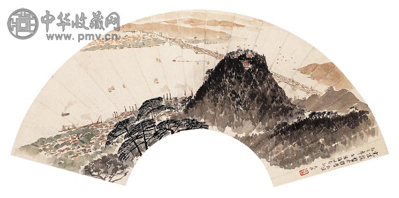 宋文治 山水 扇面 设色纸本