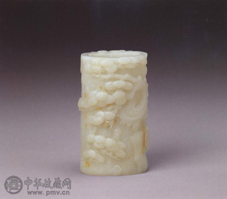 清乾隆 白玉雕松树纹笔筒