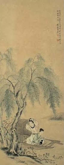 清 费丹旭 渔妇晓妆 轴