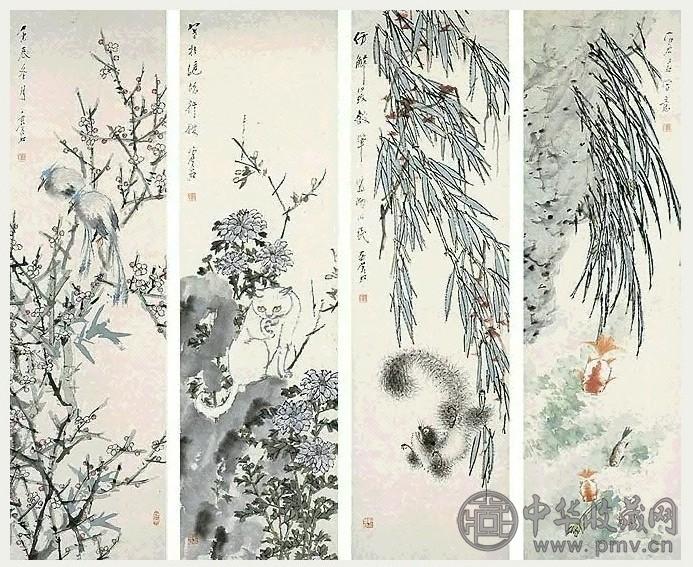 虚谷 花鸟 四屏