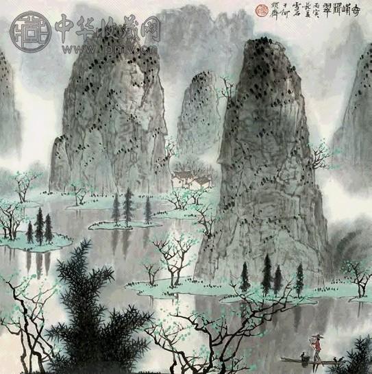 白雪石 1986年 奇峰耸翠 立轴 设色纸本