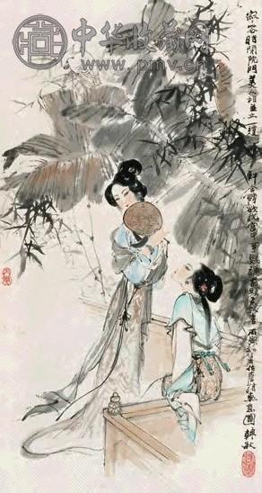 韩敏 1986年作 鹦鹉前头不敢言 立轴 设色纸本