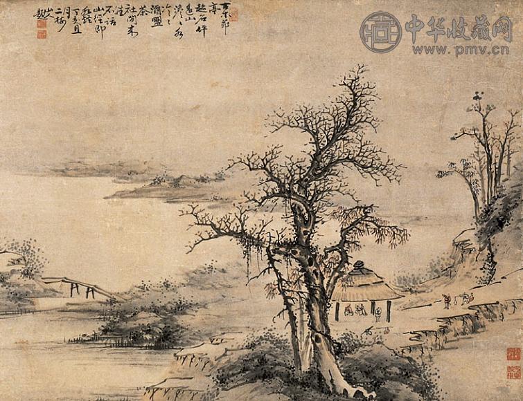 二树山人 山水 立轴 设色纸本