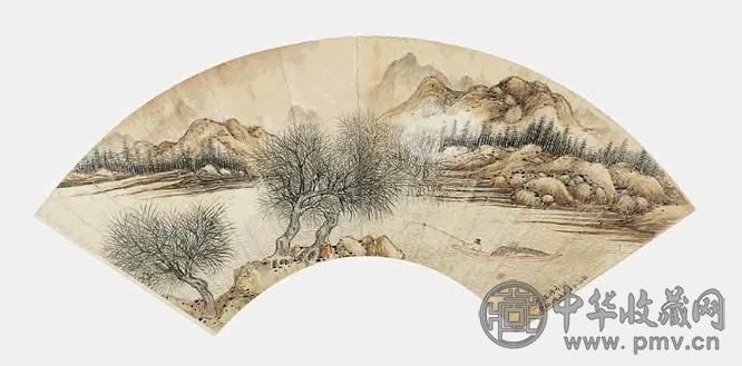 丁云鹏 庚子1600年作 山水 扇面 设色纸本